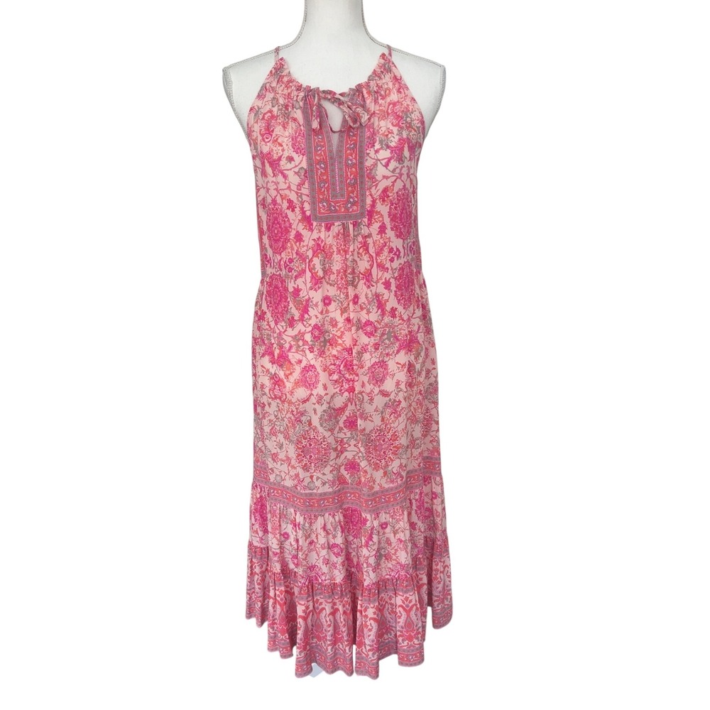 Rebecca‎ Taylor Pink Floral midi Dress Sleeveless Boho Bohemian Summer Casual
